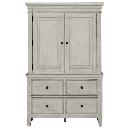 Transitional Armoire with 3 Shelves and 2 Drawers